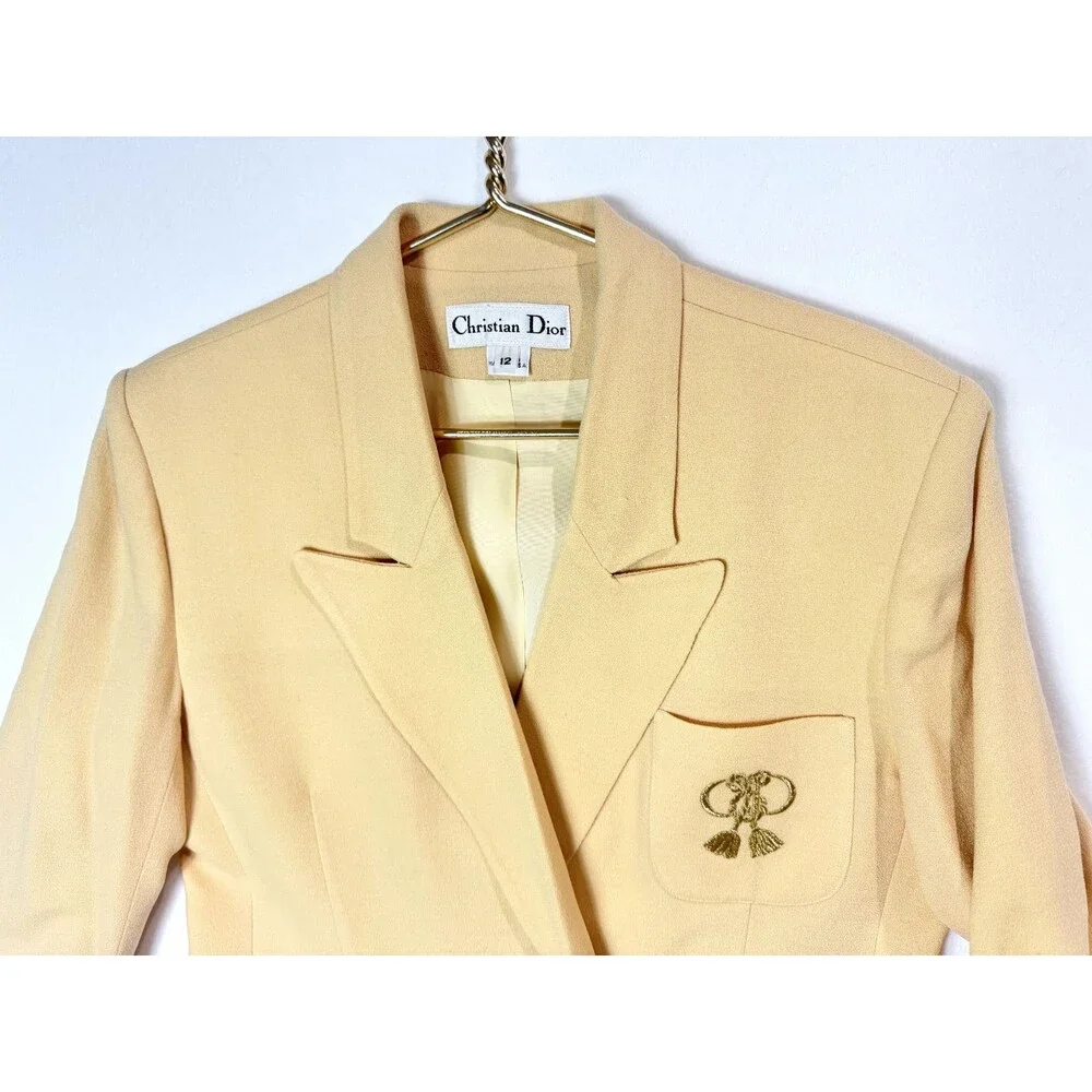 Christian Dior Wool 30 Montaigne Bar Jacket Blazer Neutral Pale Yellow USA Sz 12